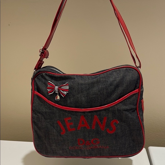 ⭐️Dolce & Gabbana Denim and Red Crossbody/Shoulder Bag—GORGEOUS!Outer Pocket—EUC - Picture 1 of 14